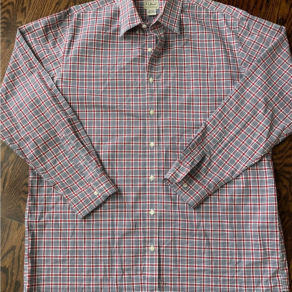 LL Bean Wrinkle Resistant Plaid Long Sleeve Shirt Mens XLarge Tall Button Up